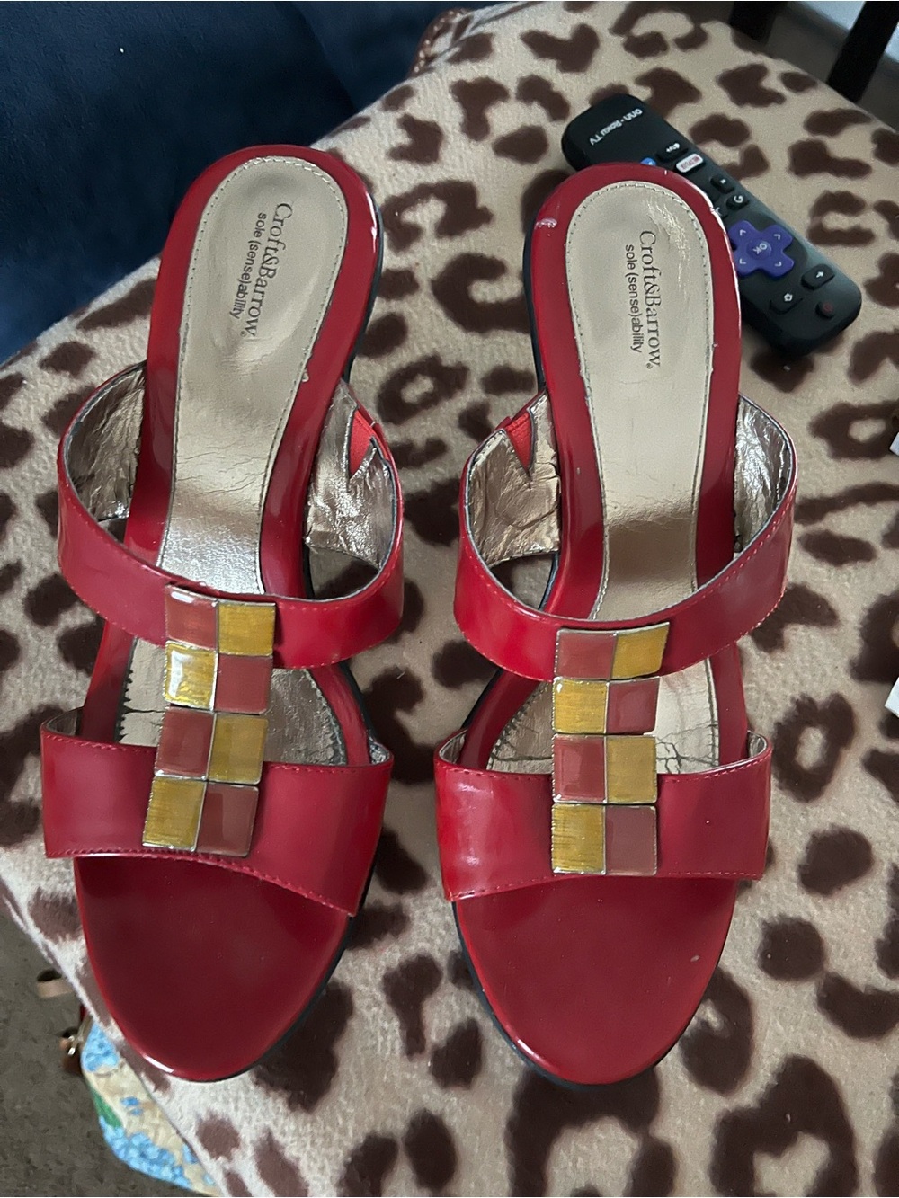 croft & barrow Red Slide Mules with Gold Square Accents